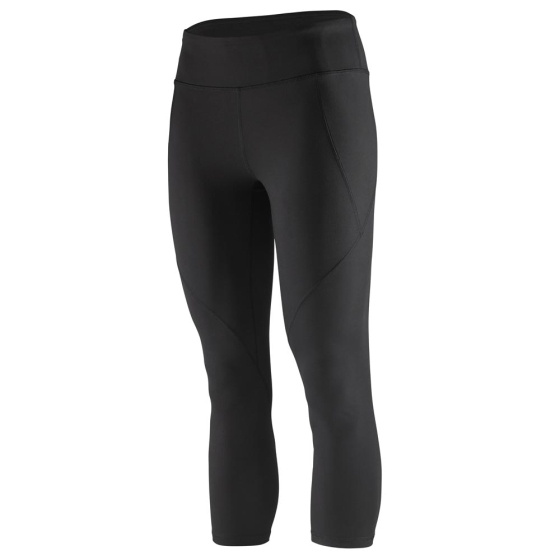 Picture of the black cropped leggings from a side view. The picture has a white background.
