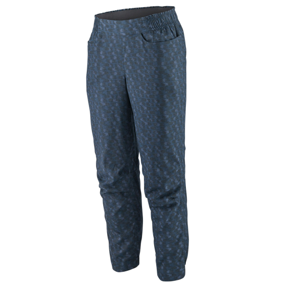 Patagonia womens hampi rock trousers in the intertwined hands: smoulder blue colour pictured on a white background