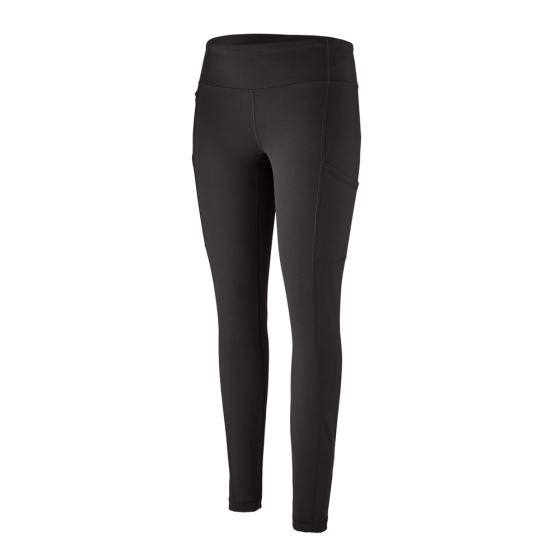 Patagonia womens pack out tights in black on a white background