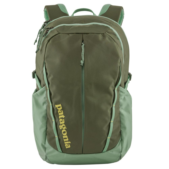 Picture of Patagonia Refugio backpack in green. Background of the picture is white.