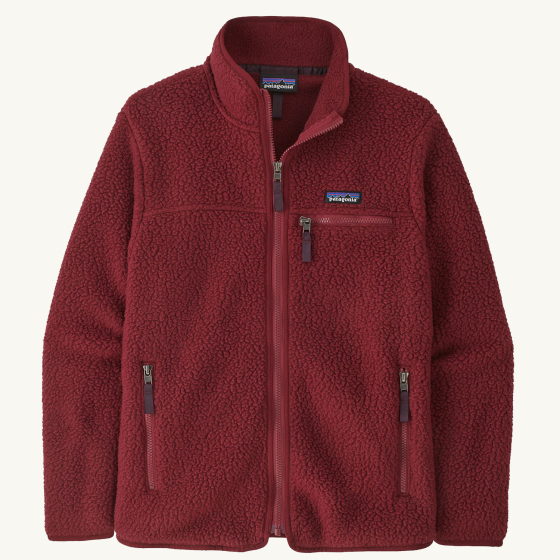 Patagonia Women's Retro Pile Fleece Jacket - Carmine Red on a plain background.