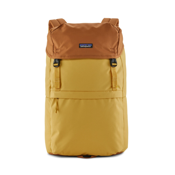 The Patagonia Arbor Lid Pack - Surfboard Yellow, stood upright on white background