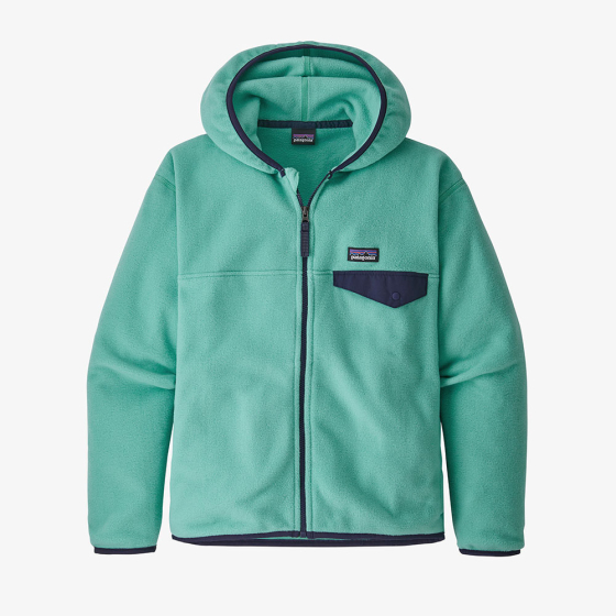 Picture of a kids green fleece jacket. Picture background is white.