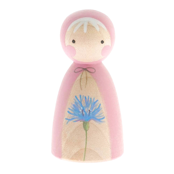 Peepul eco-friendly wooden cornflower peg doll toy on a white background