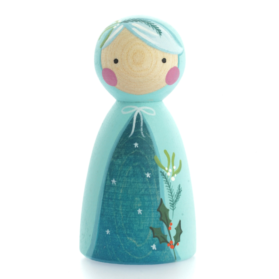 Peepul plastic-free handmade wooden Winter Berries peg doll toy on a white background