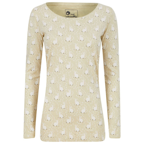 pale cream women's organic cotton long sleeved pyjama top with white rabbit all over print from piccalilly
