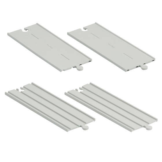 PlanToys eco-friendly rubber road and rail extension straights on a white background