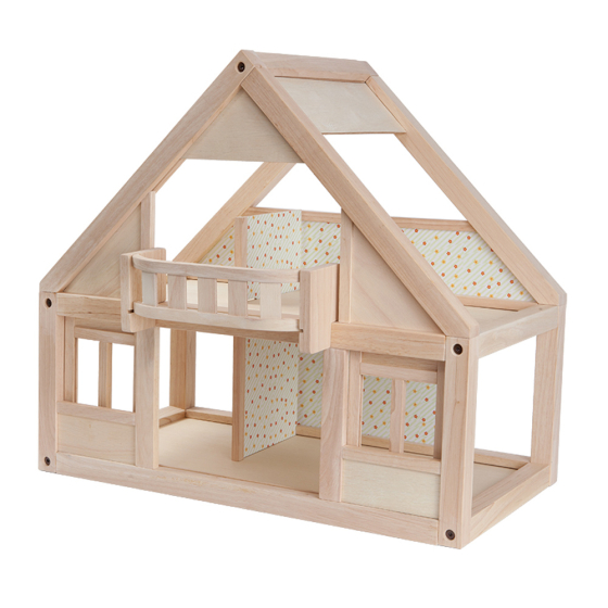 PlanToys plastic-free first wooden dollhouse set on a white background