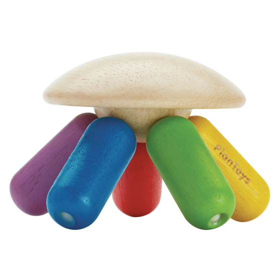 PlanToys wooden flexi jellyfish multicoloured baby toy on a white background