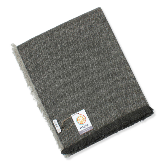 Respiin recycled wool throw blanket in the slate grey colour folded on a white background