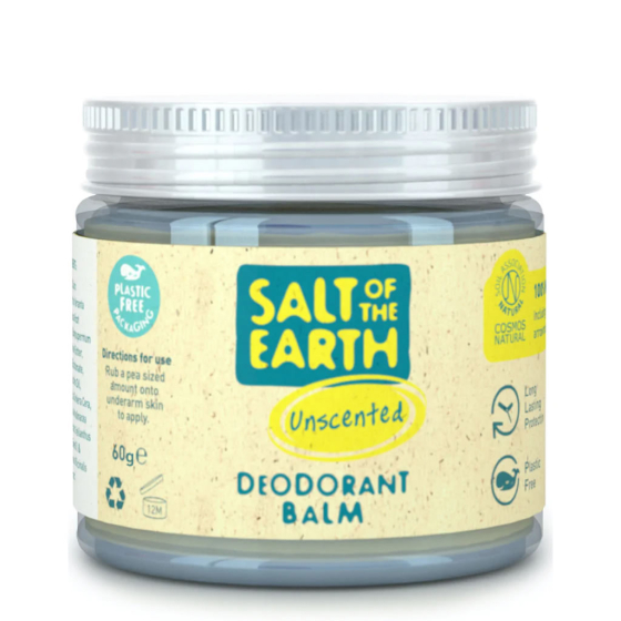 Salt of the Earth, Plastic Free Deodorant balm, unscented, on a white background