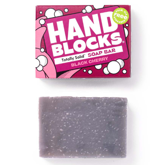 Shower Blocks, Hand Blocks Soap Bar and Box in Black Cherry on a white background