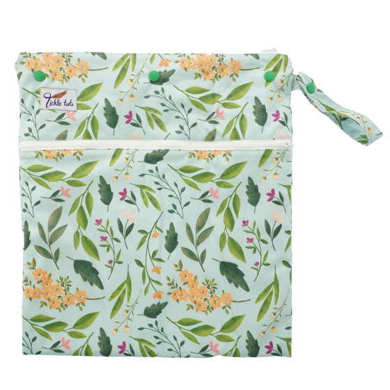 Tickle tots eco-friendly reusable bloom print wet bag on a white background