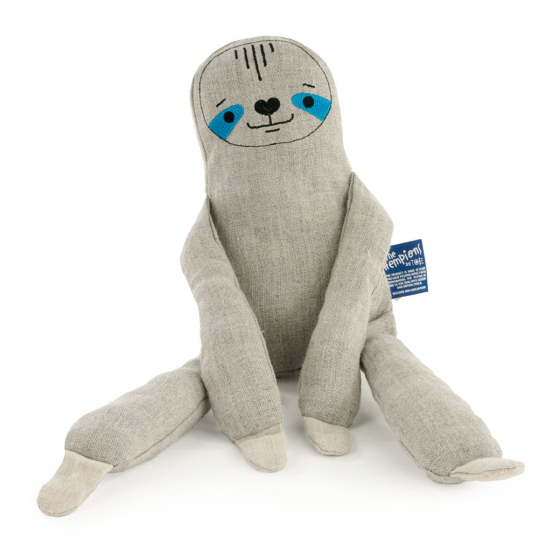 Tobe childrens natural hemp sloth toy figure sat on a white background