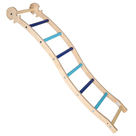 Triclimb blue wooden Wibli ladder climbing toy on a white background