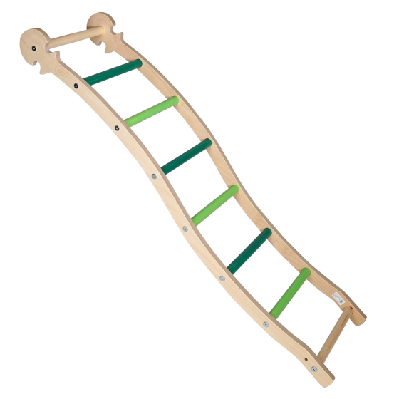 Triclimb green wooden Wibli climbing ladder on a white background
