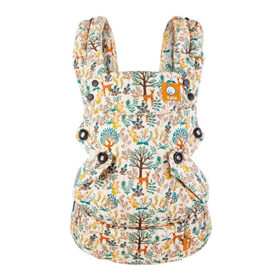 Tula explore soft structured baby carrier in the charmed print on a white background