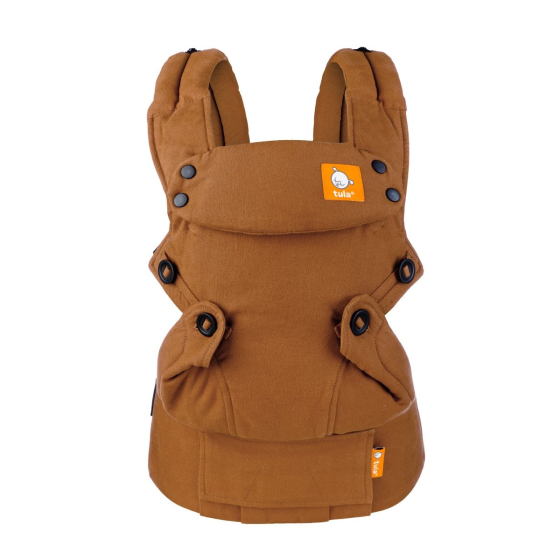 Tula Hemp Explore baby carrier, facing front, set up for outwards facing, white background. 