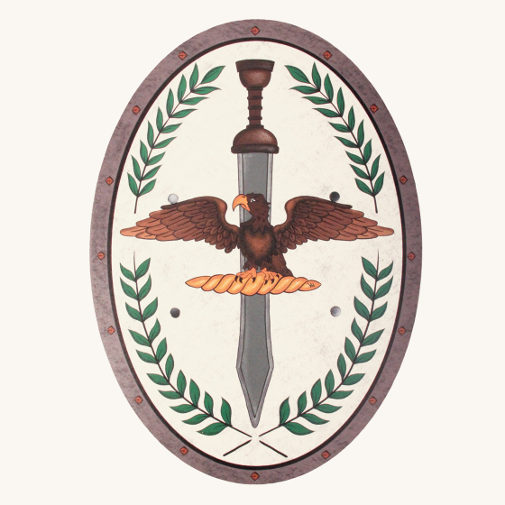 Vah Off White Roman Aquila Oval shaped Wooden Shield pictured on a plain background