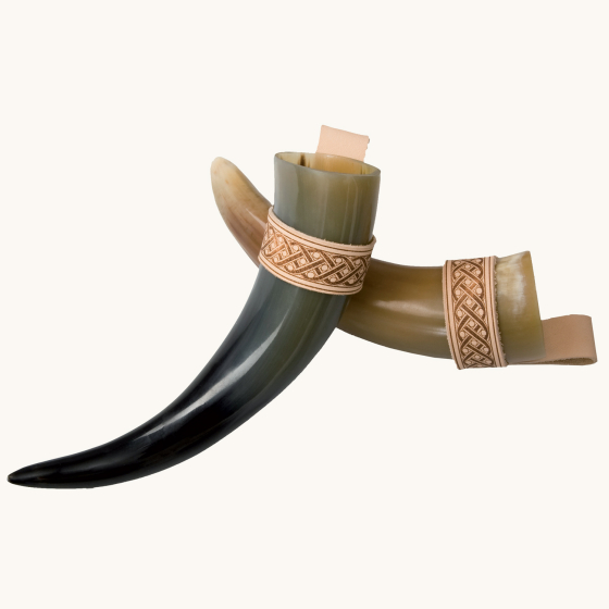 Vah Natural Drinking Horn with Belt Loop Holder - 0.1L pictured on a plain background 