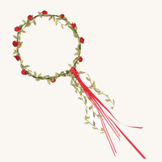 Vah Kids Red Flower Crown pictured on a plain background
