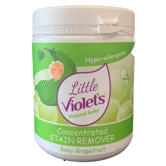 Violets Hypoallergenic grapefruit stain remover tub on a white background