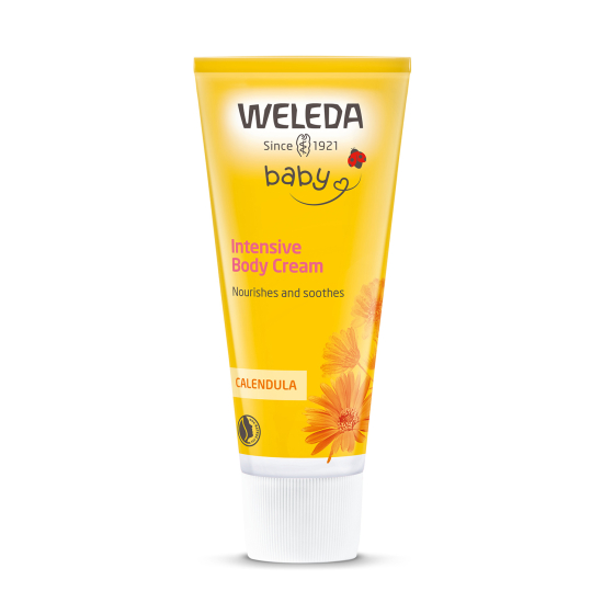 Weleda Baby Intensive Body Cream in an orange tube is a rich and intensive moisturising cream suitable for babies, to protect delicate skin from moisture loss