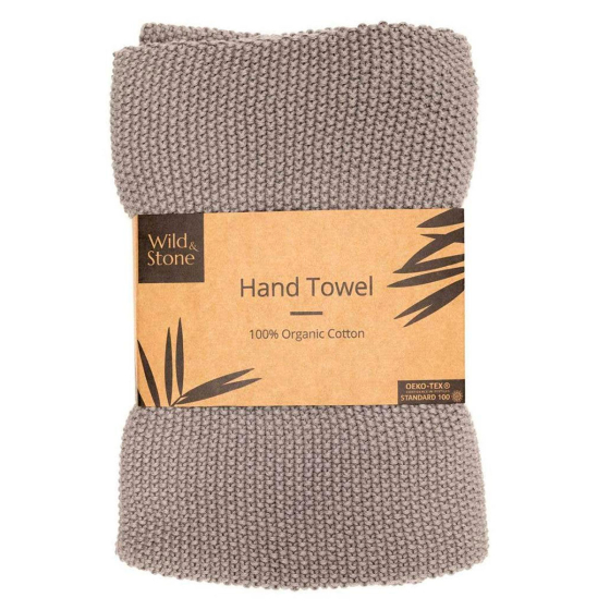 Wild and Stone organic cotton hand towel in the dove grey colour on a white background