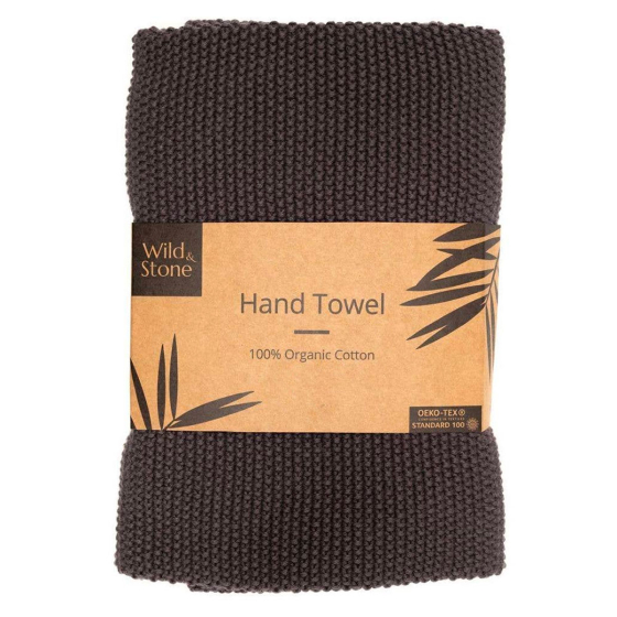 Wild and Stone organic cotton hand towel in the slate grey colour on a white background