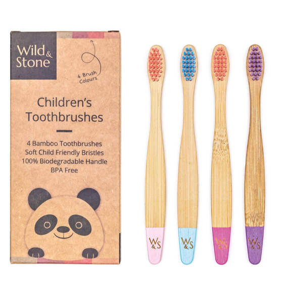 Wild & Stone Children's Bamboo Toothbrush - 4 Pack - Candy