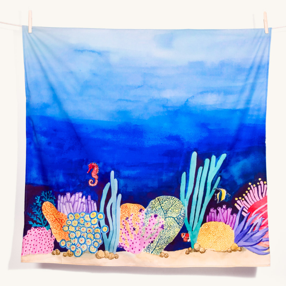 Wonderie Play Cloth - Amongst Corals design pictured on a plain background  