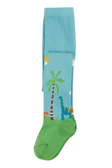 blue tights with dinos design from frugi