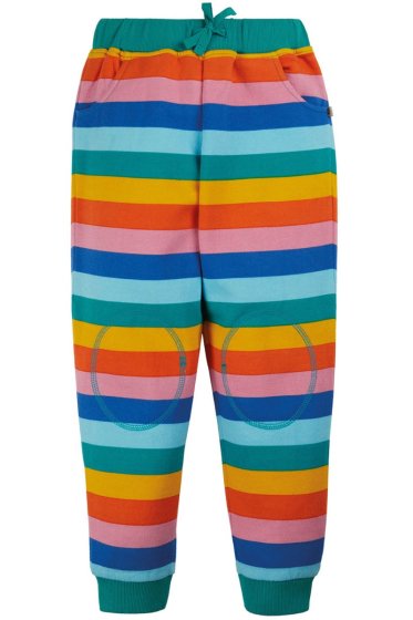 soft rainbow stripes cotton joggers with teal cuffs from frugi