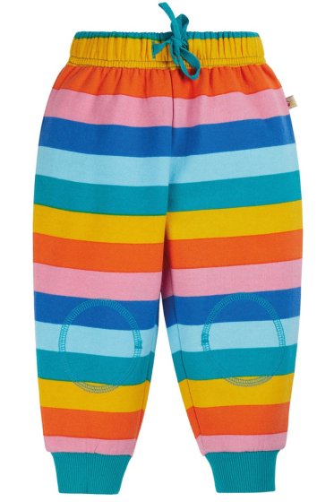 rainbow stripes snuggle crawlers in organic cotton from frugi