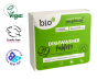 Bio D biodegradable dishwasher tablets on a white background next to the vegan, cruelty-free and ethical consumer best buy logo