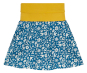 Frugi organic cotton felicity childrens skort in blue with floral print all over and a stretchy yellow adjustable waistband