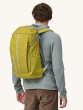 Patagonia Recycled Black Hole Backpack 25L in Shrub Green on a persons back, rear view on a cream background