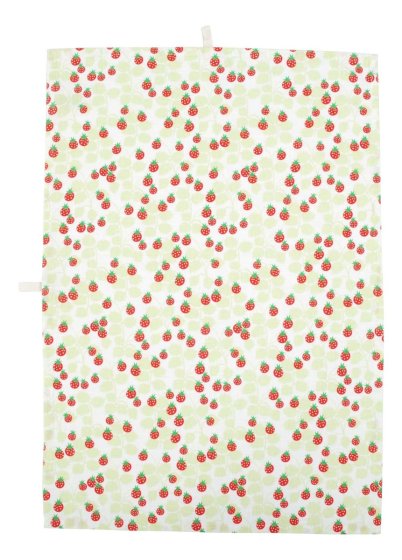 Cotton and linen blend kitchen tea towel with juicy alpine strawberries print from DUNS