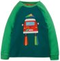 green long sleeve top with the red camper applique from frugi