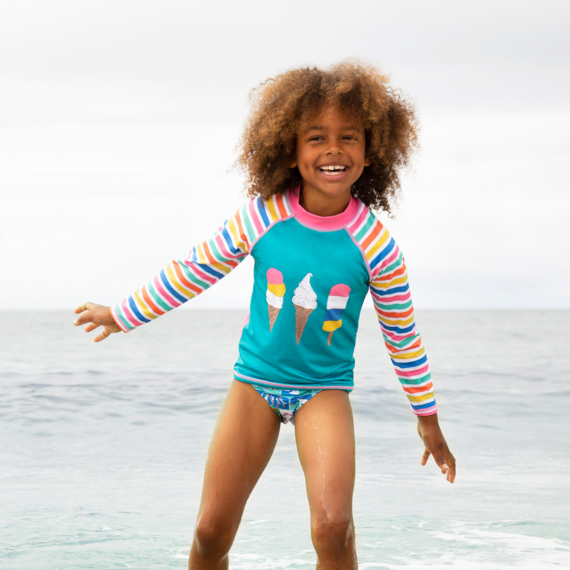 Frugi Children Rash Vest Sun Safe - Swim Rainbow Stripe/Ice Cream