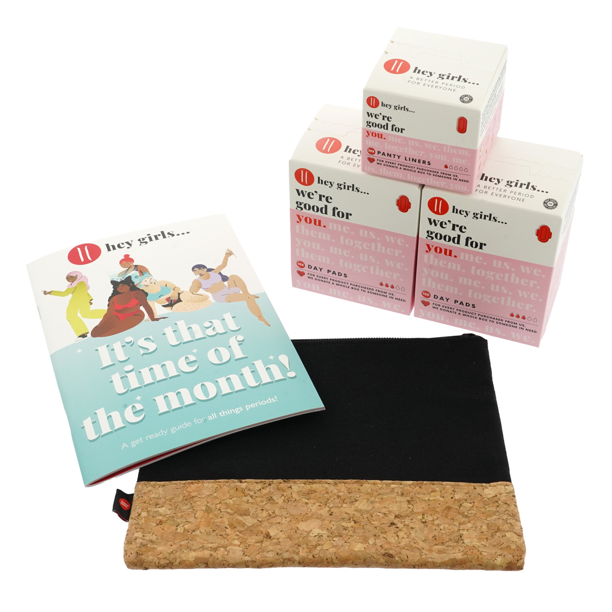 Hey Girls First Period Kit Pads & Panty Liners - Black Cork Bag