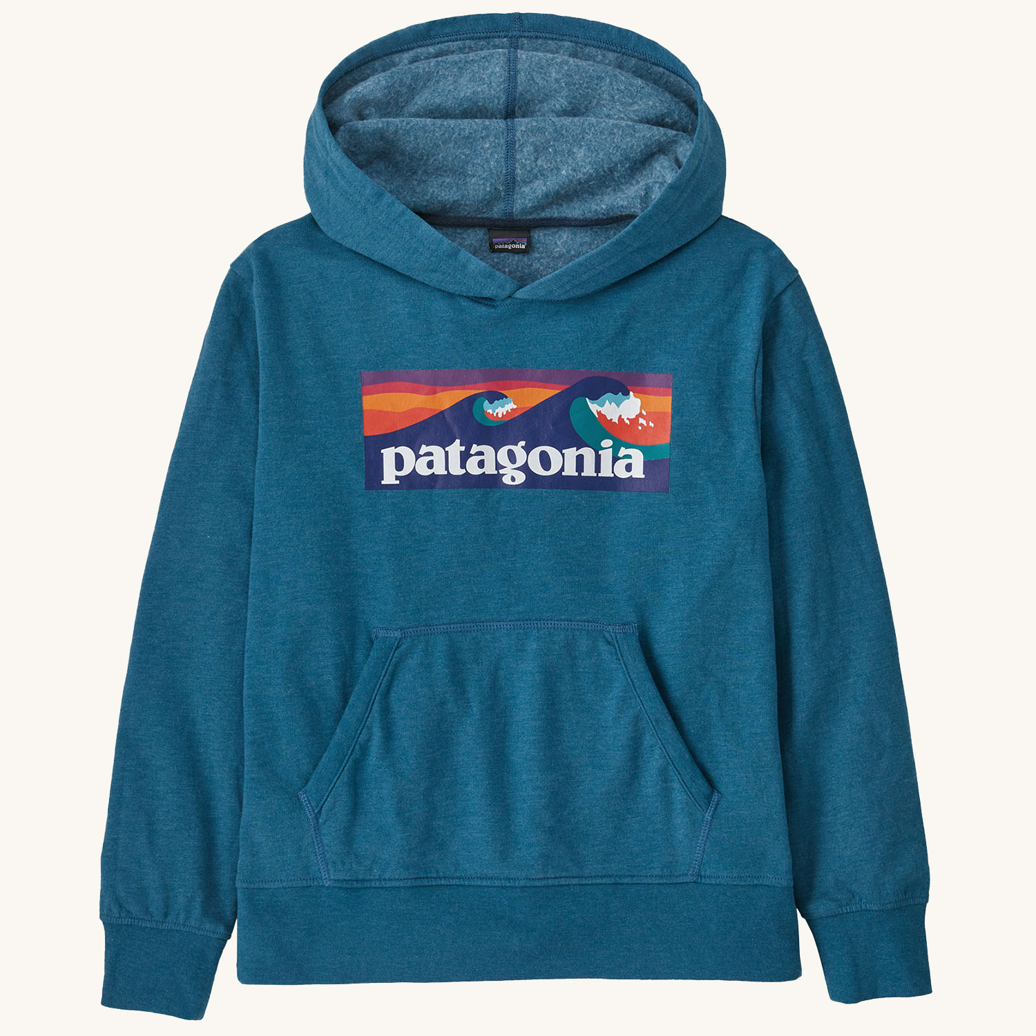 Patagonia Kids' Lightweight Graphic Hoody Sweatshirt - Boardshort Logo: Wavy Blue