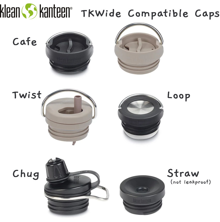 klean kanteen TKWide compatible caps - cafe, twist, loop, chug, straw