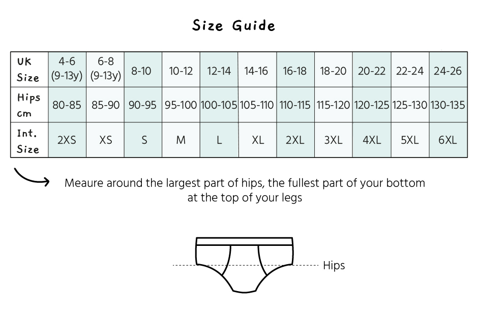 WUKA Period Pants Size Guide